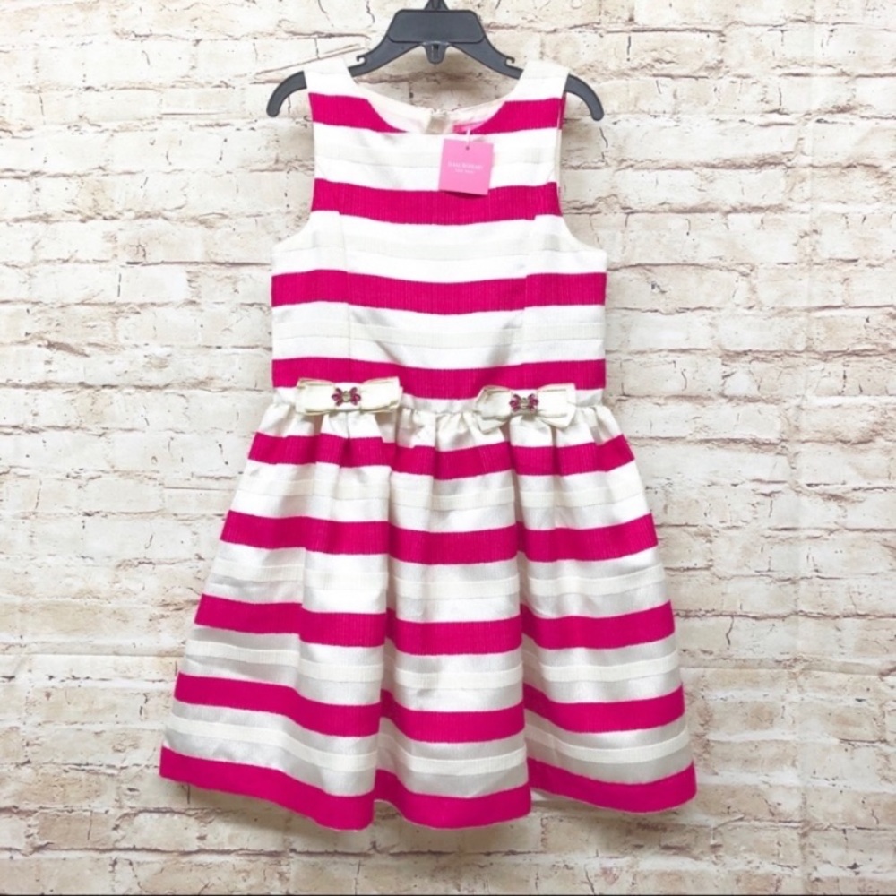 Isaac Mizrahi Girls Fancy Dress Size 6X Sleeveless Striped Sparkle Gold Pink NWT